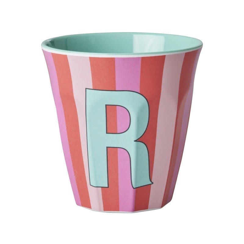 R Harfli Çizgili Melamin Bardak (Pembe)