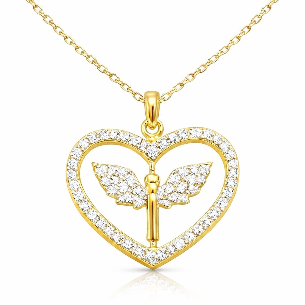 Gümüş Gold Mikail Meleği Figürlü Kalp Kadın Kolye