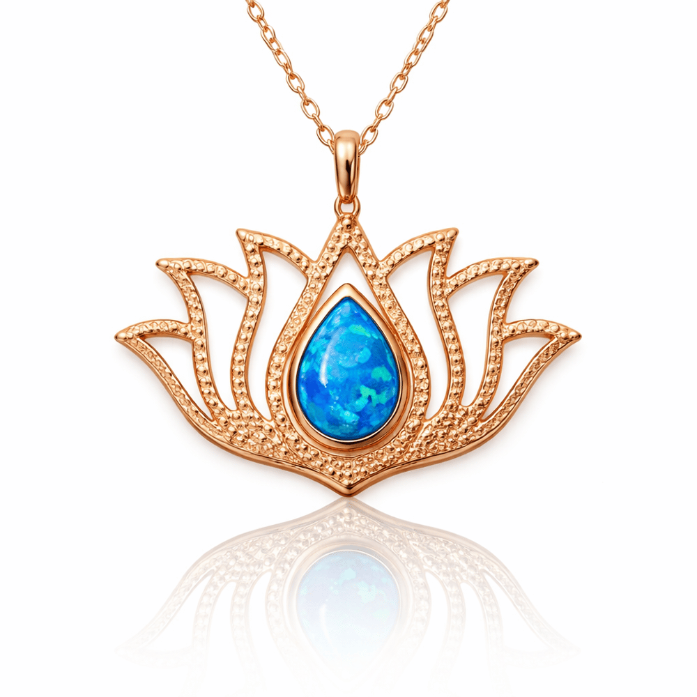 Gümüş Opal Taşlı Rose Lotus Çiçeği Kolye