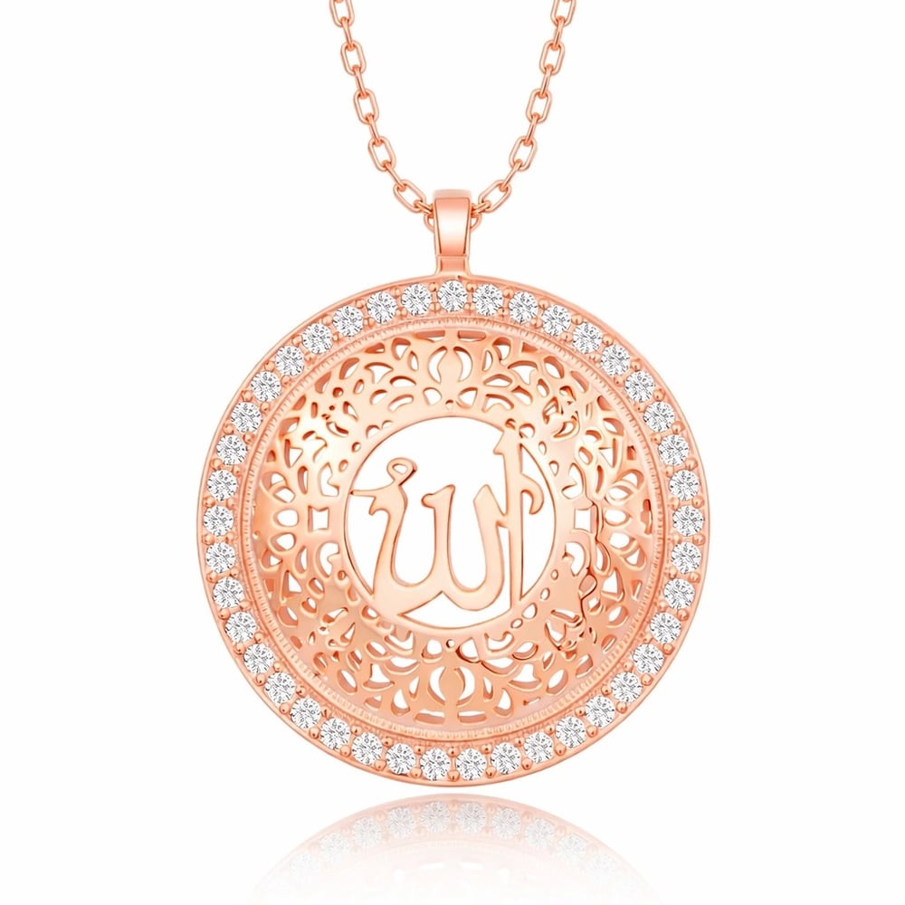 Gümüş Rose Allah Yazılı Kadın Kolye