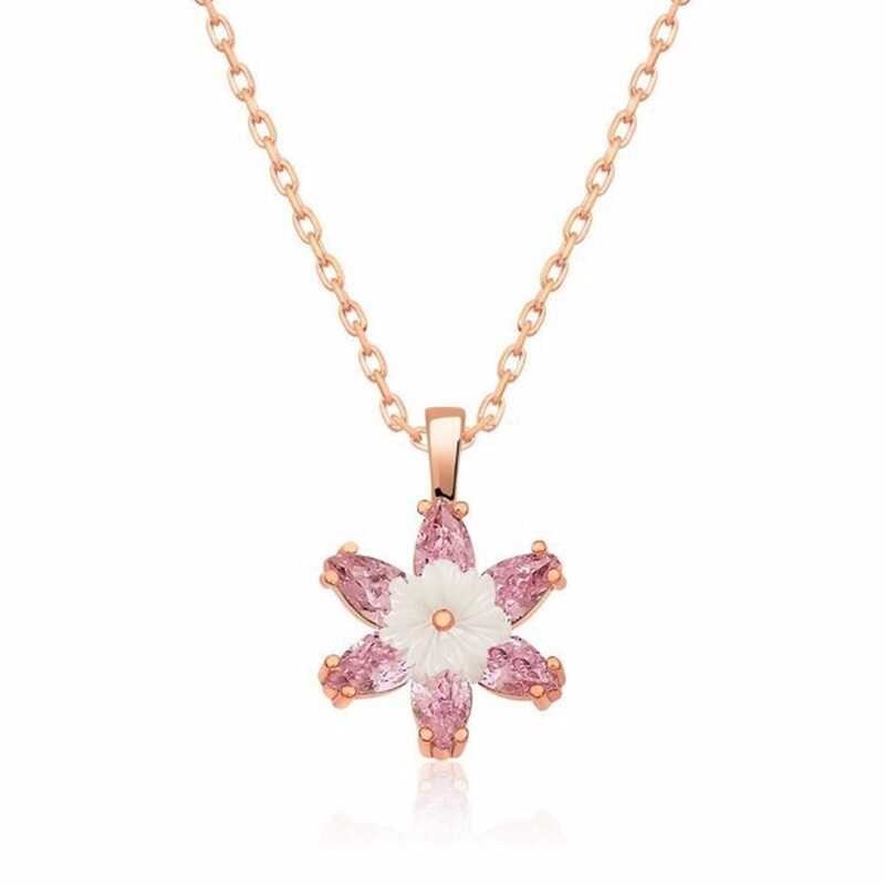 Gümüş Rose Pembe Lotus Çiçeği Kolye