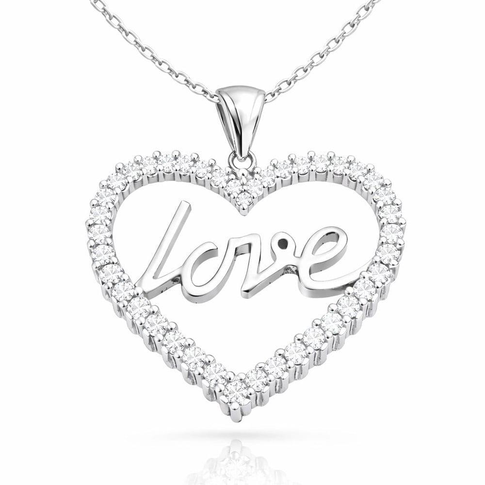 Gümüş Taşlı Love Bayan Kolye