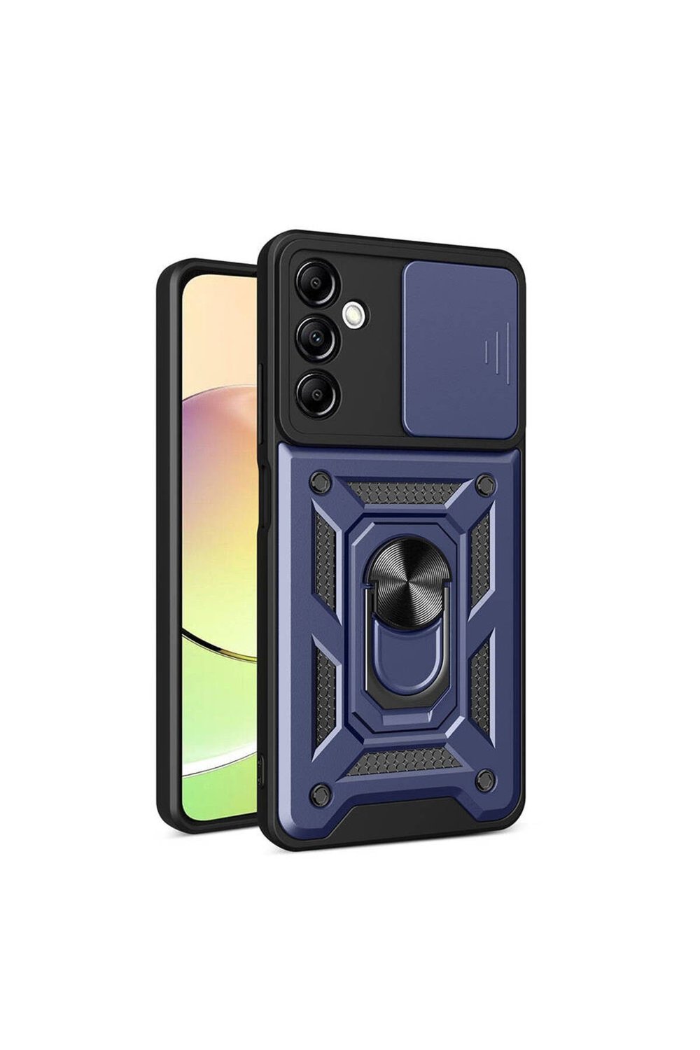 Galaxy A14 Kılıf Magnetik Standlı Kamera Korumalı NVTH Sürgülü Vega Kapak - Mavi