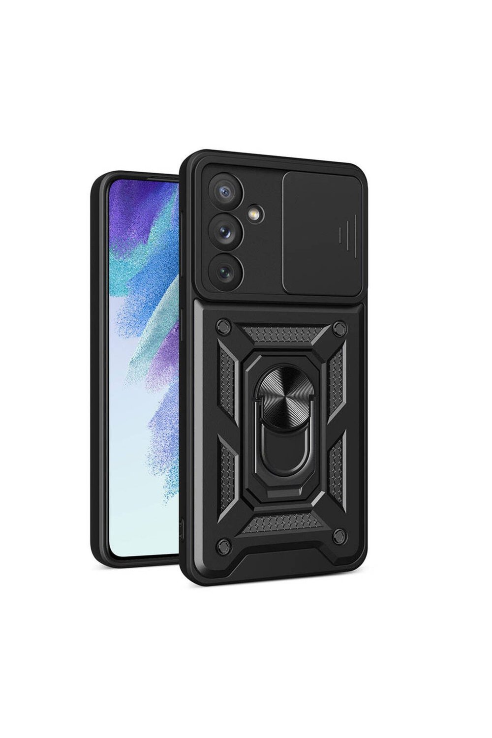 Galaxy A54 Kılıf Magnetik Standlı Kamera Korumalı NVTH Sürgülü Vega Kapak - Siyah