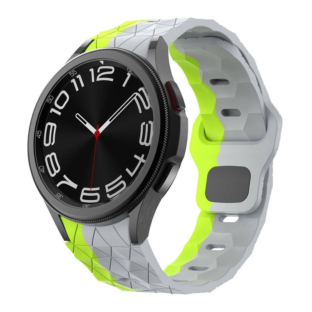 Galaxy Watch 6 44mm NVTH KRD-116 20mm Futbol Desenli Spor Tasarımlı Silikon Kordon-Gri-Yeşil