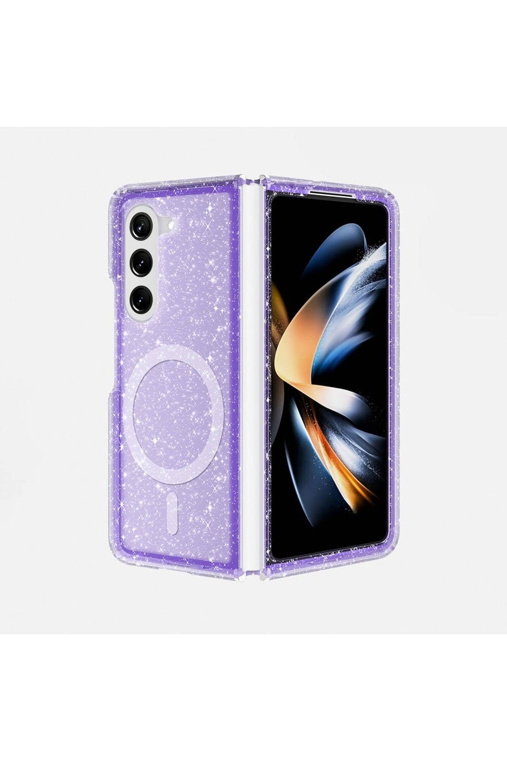 Galaxy Z Fold 6 Kılıf Magsafe Şarj Özellikli Parlayan Simli Saydam Renkli NVTH Allstar Kapak-Mor