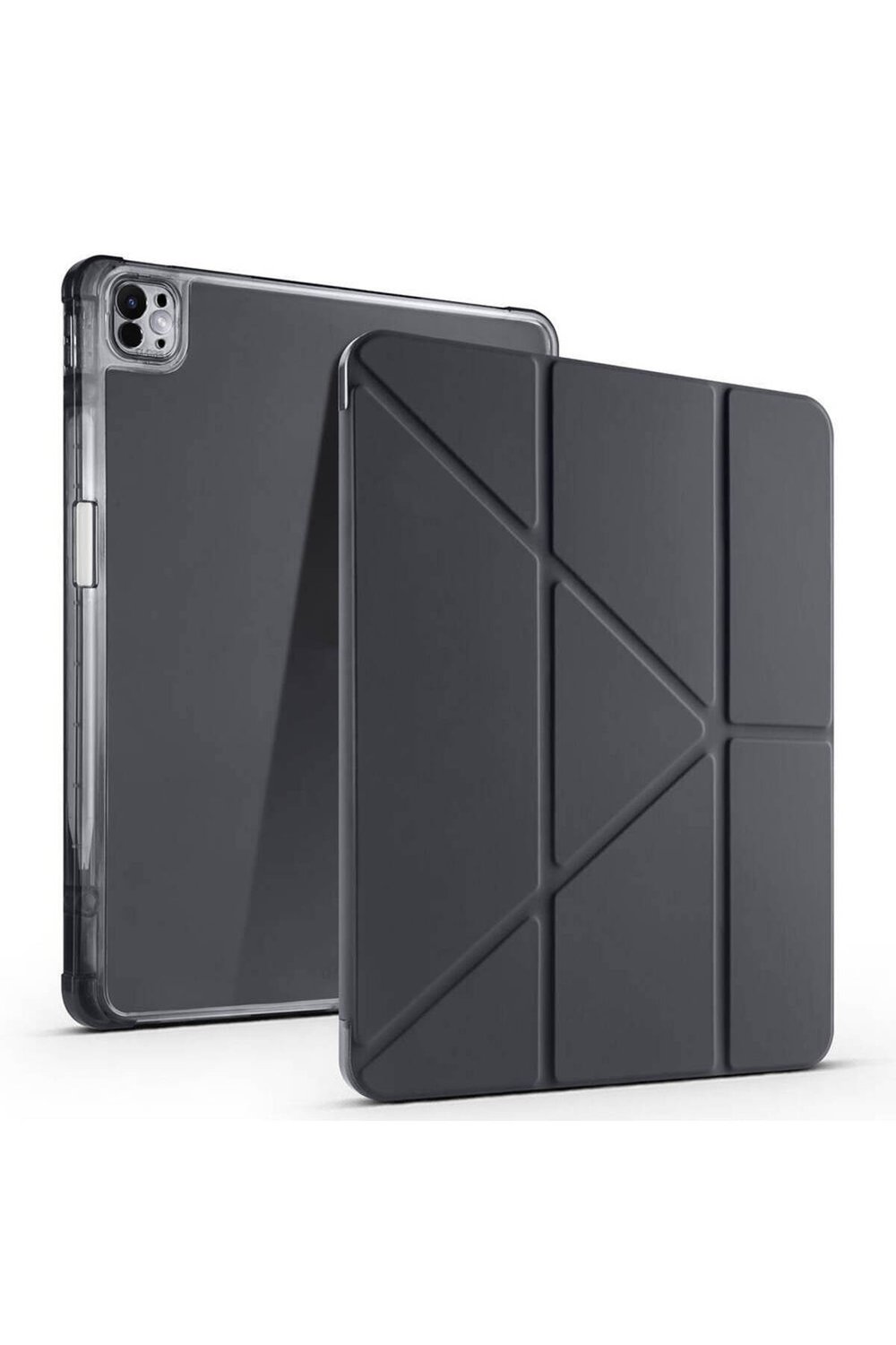 iPad Pro 13 2024 Kılıf NVTH Tri Folding Kalem Bölmeli Standlı Kılıf - Siyah