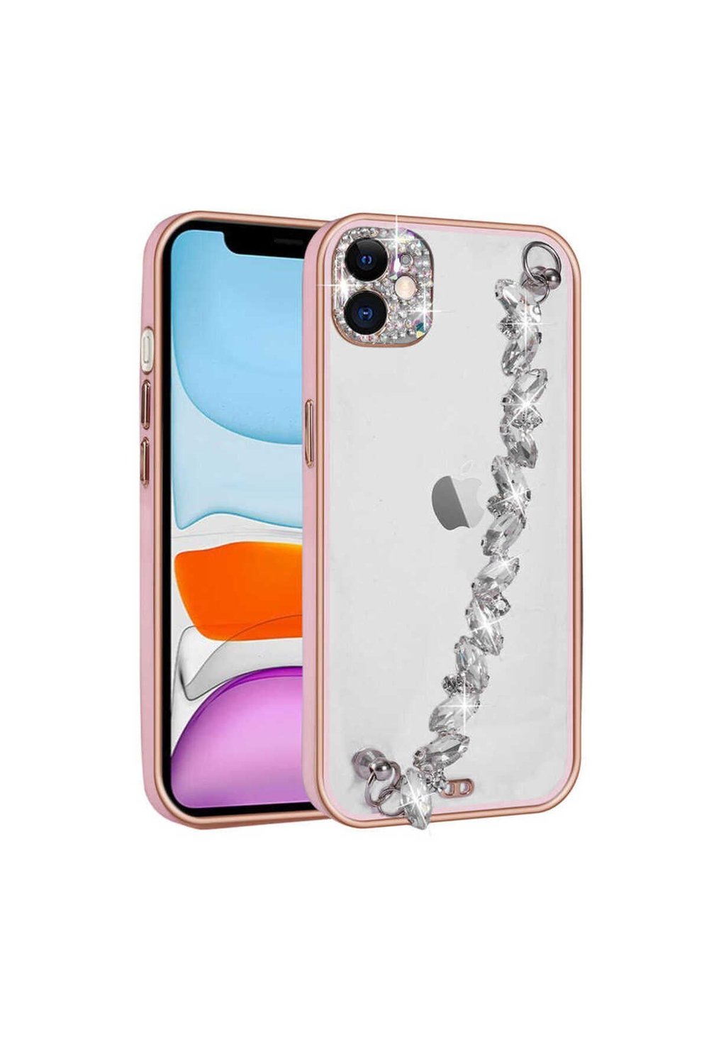 iPhone 11 Uyumlu Taş Süslemeli Kamera Korumalı El Tutamaçlı NVTH Blazer Kılıf-Pembe