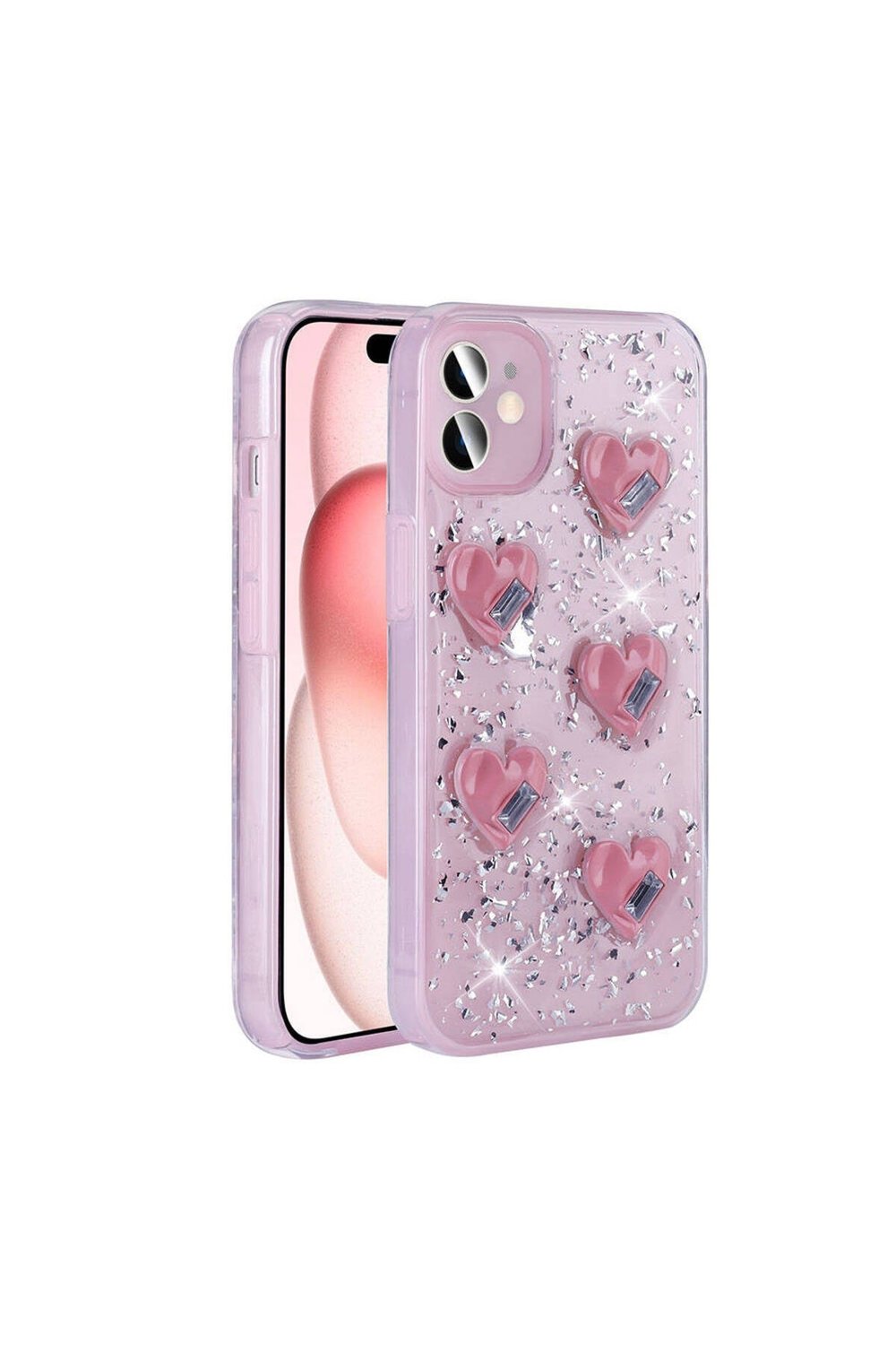 iPhone 13 Kılıf Airbagli Simli Arka Yüzey NVTH Işıltı Silikon Kapak - Pembe