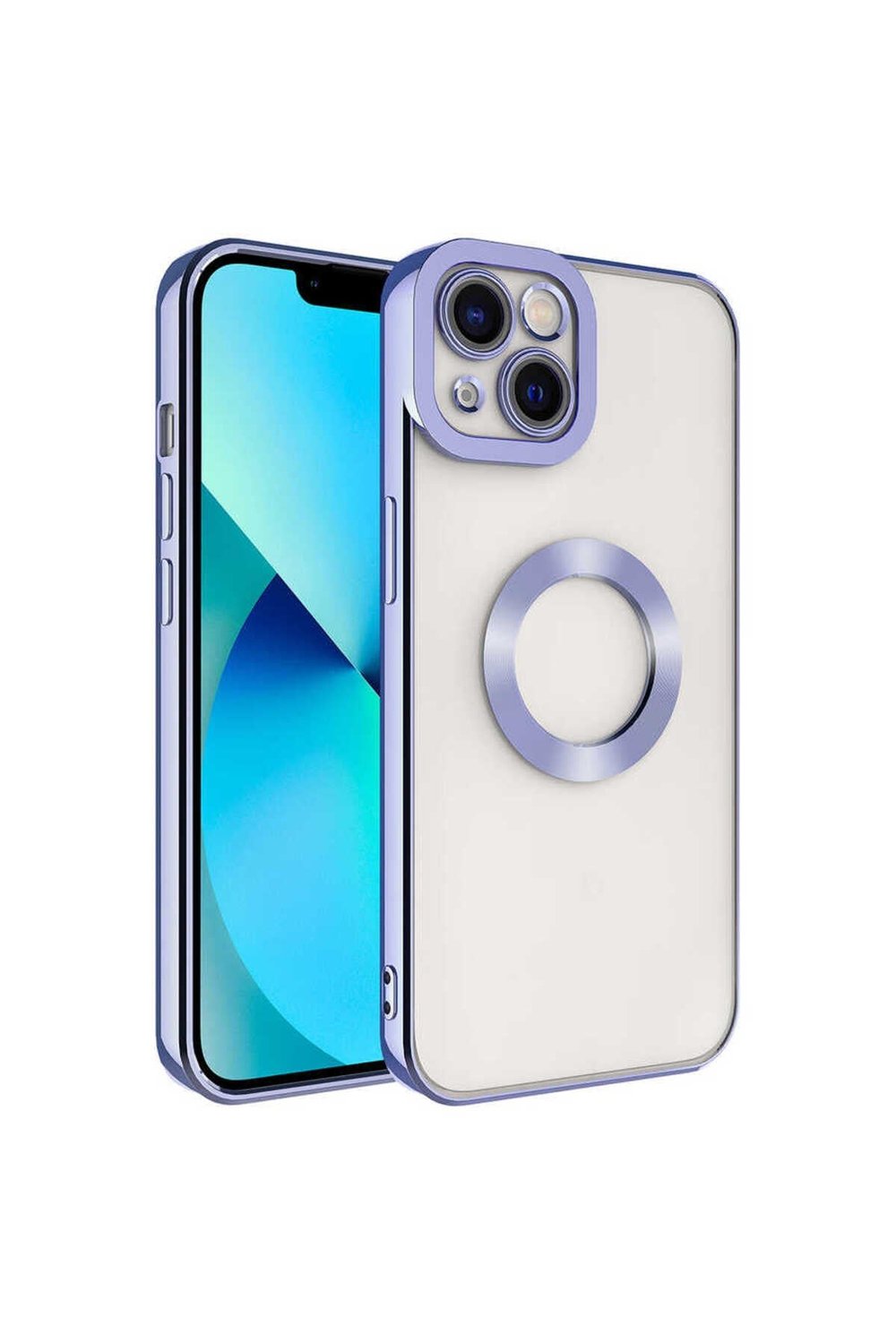 iPhone 13 Uyumlu Kamera Korumalı Logo Gösteren NVTH Omega Kılıf-Lila