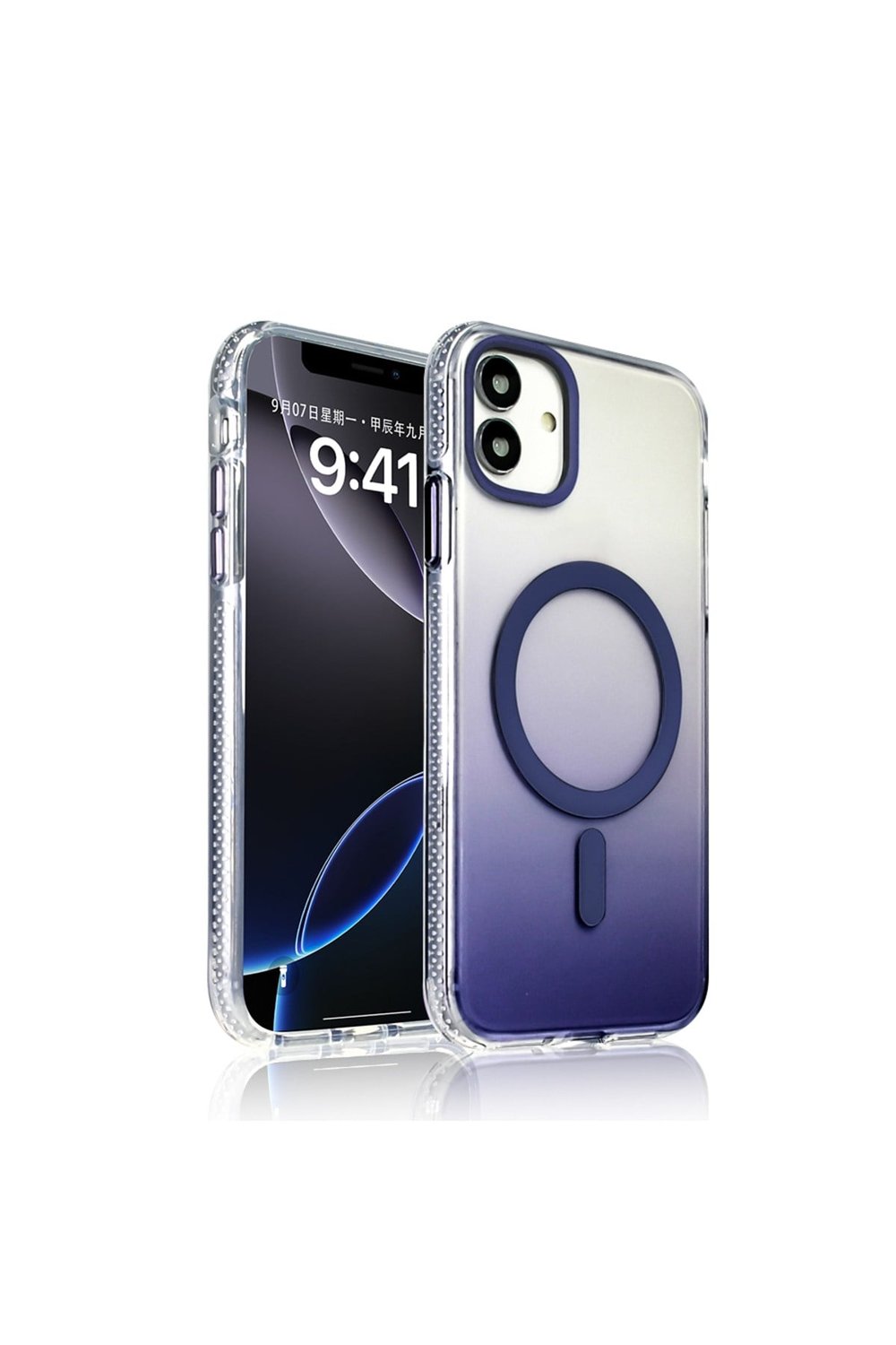 iPhone 14 Pro Max Kılıf M-safe Şarj Özellikli Transparan Renk Geçişli NVTH Toros Kapak - Mor