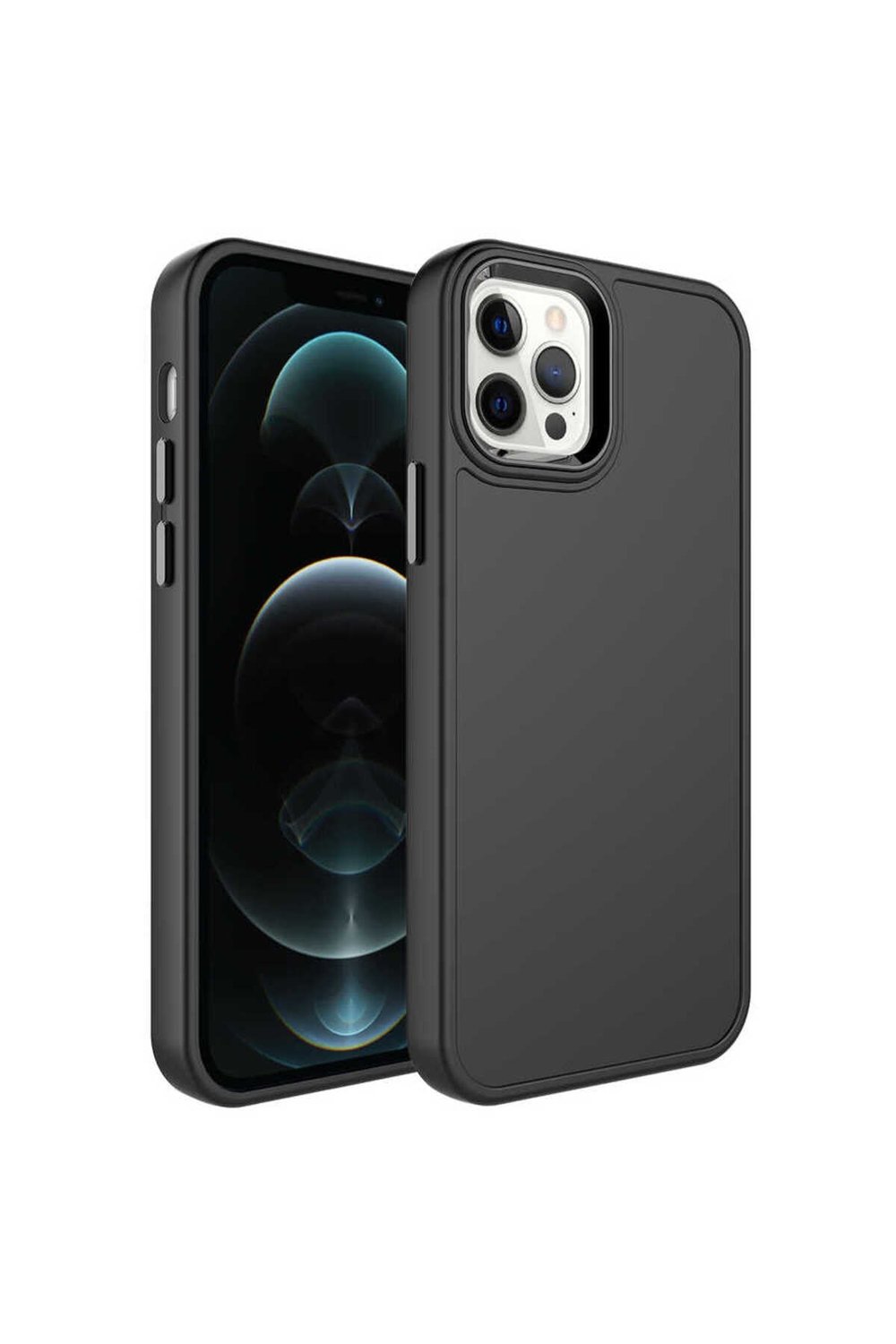 iPhone 14 Pro Uyumlu Metal Çerçeve ve Buton Tasarımlı Sert NVTH Botox Kılıf-Siyah