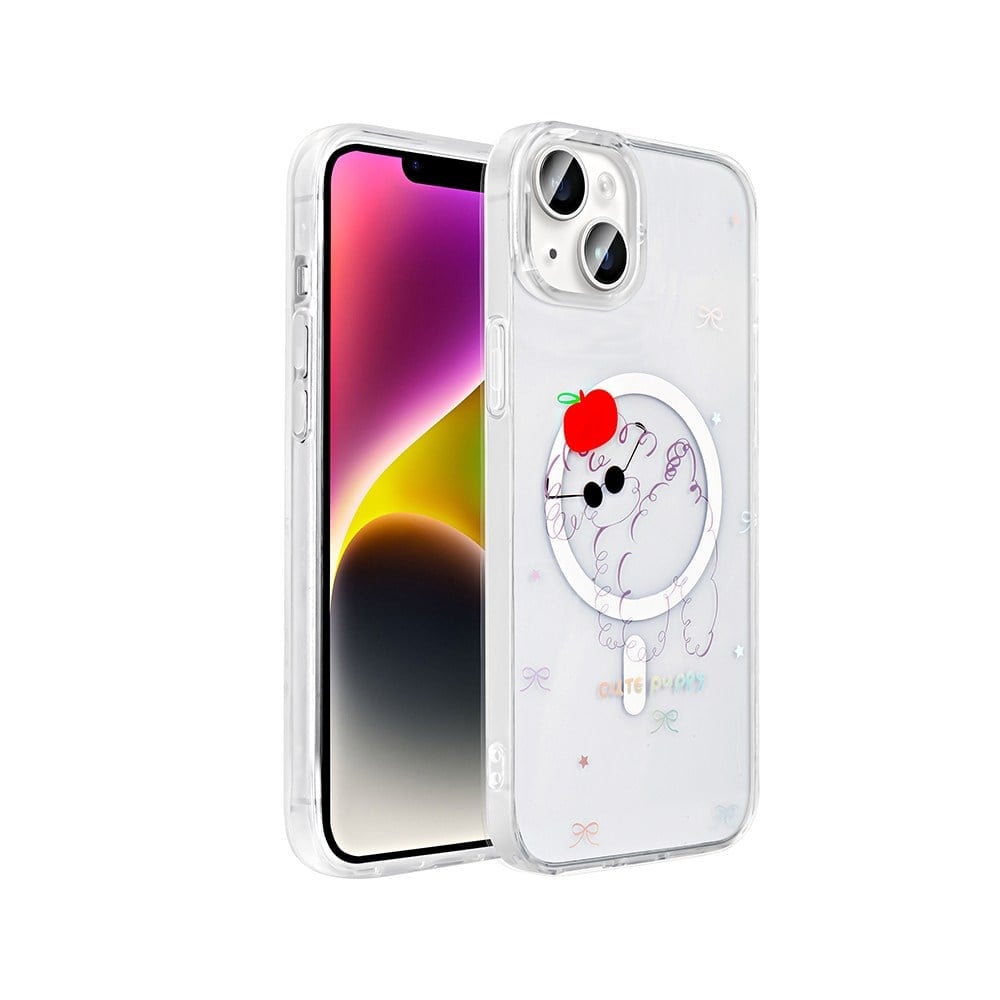 iPhone 15 Plus Kılıf M-Safe Şarj Özellikli Şeffaf NVTH Folk Sert Kapak - Sevimli Köpek