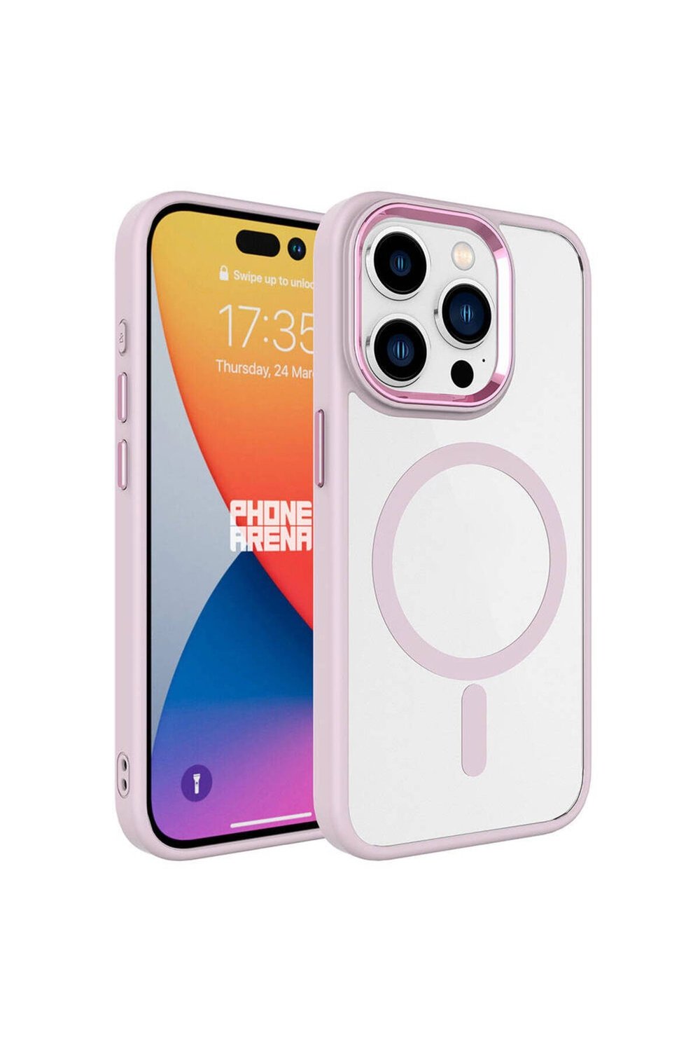 iPhone 15 Pro Max Uyumlu Wireless Şarj Özellikli NVTH Krom Magsafe Silikon Kılıf-Pembe Açık