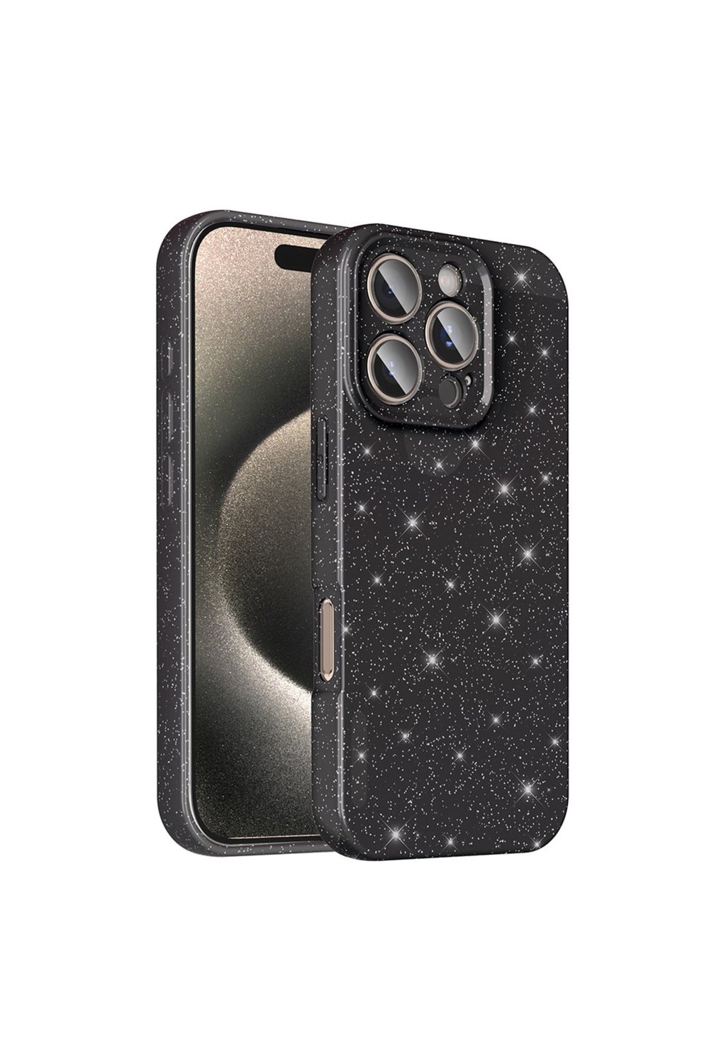iPhone 16 Pro Kılıf Kamera Korumalı Simli Lüks NVTH Koton Kapak - Siyah