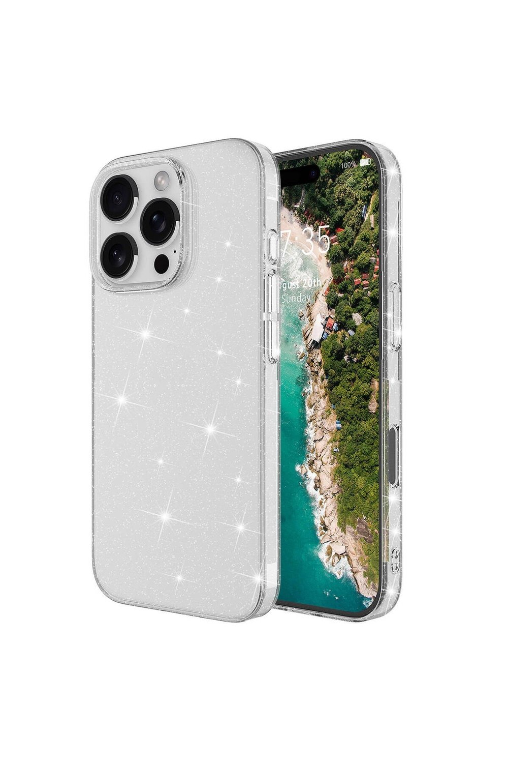 iPhone 16 Pro Kılıf Parlayan Simli Şeffaf NVTH Redos Kapak-Şeffaf