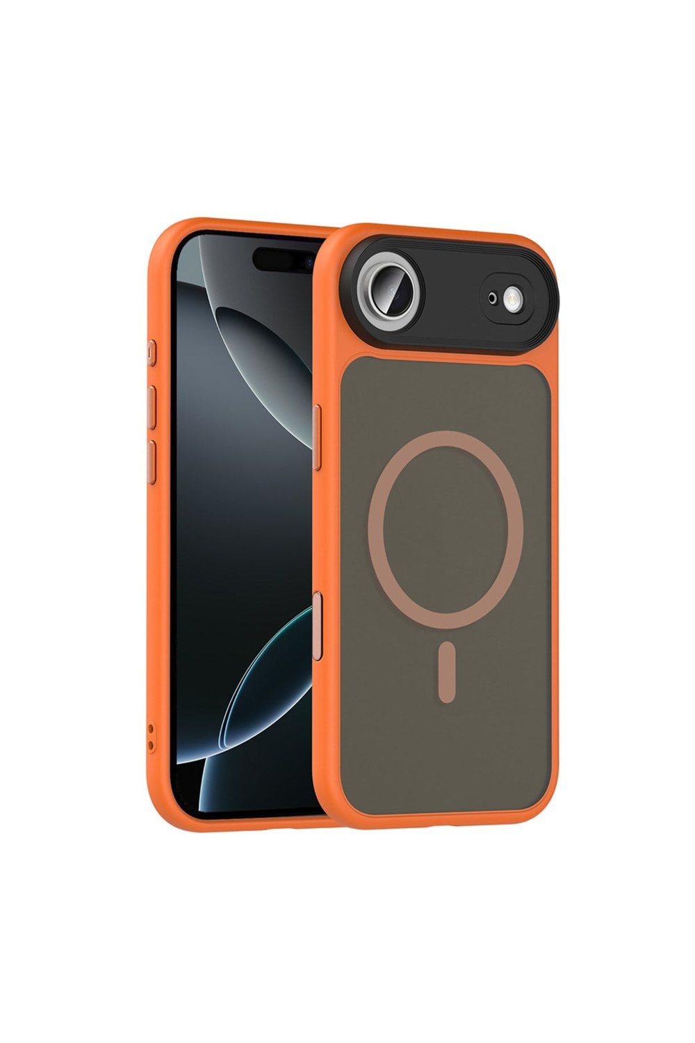 iPhone 17 Air Kılıf Mat Arka Yüzey Wireless Şarj Özellikli NVTH Flet M-safe Kapak - Turuncu