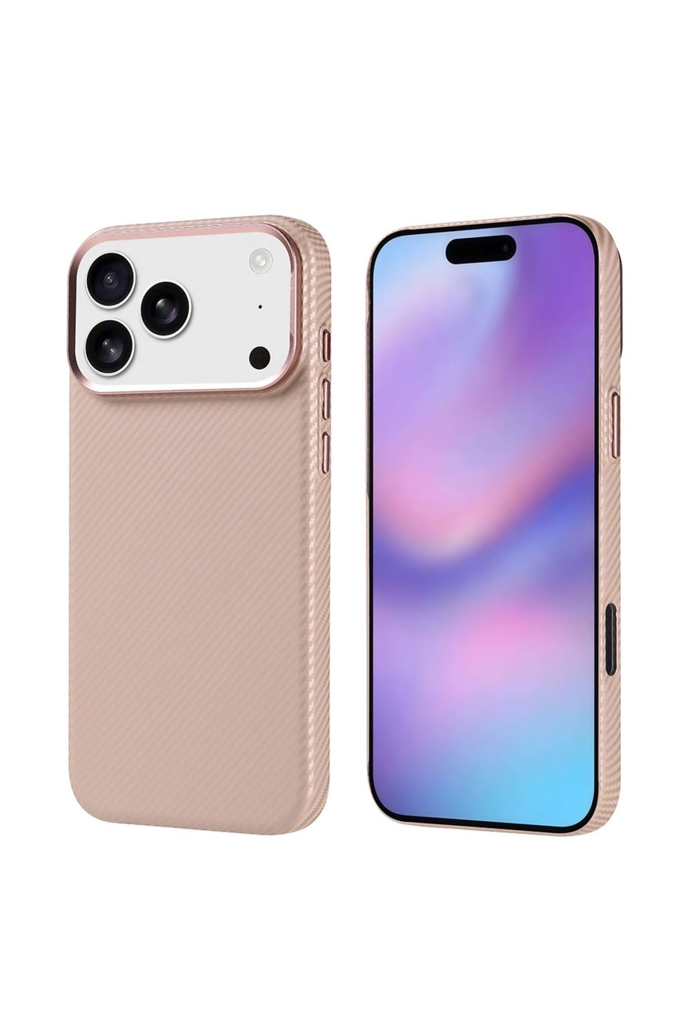 iPhone 17 Pro Max Kılıf M-safe Şarj Özellikli Karbon Fiber Görünümlü NVTH Nekst Kapak - Bej