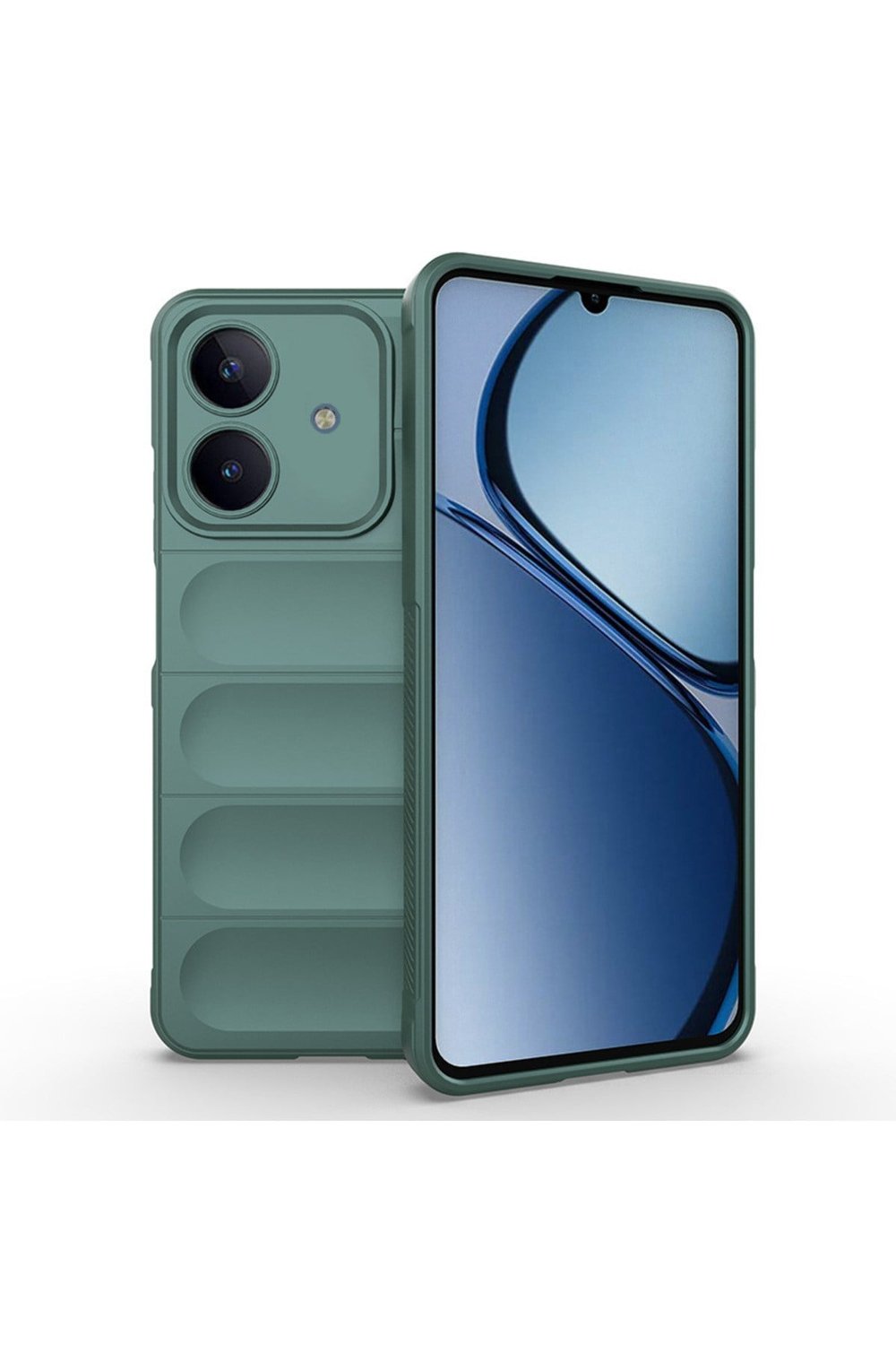 Realme Note 60 Kılıf Esnek TPU Oyuklu Arka Yüzey Tasarımlı NVTH Etnik Silikon Kapak - Koyu Yeşil
