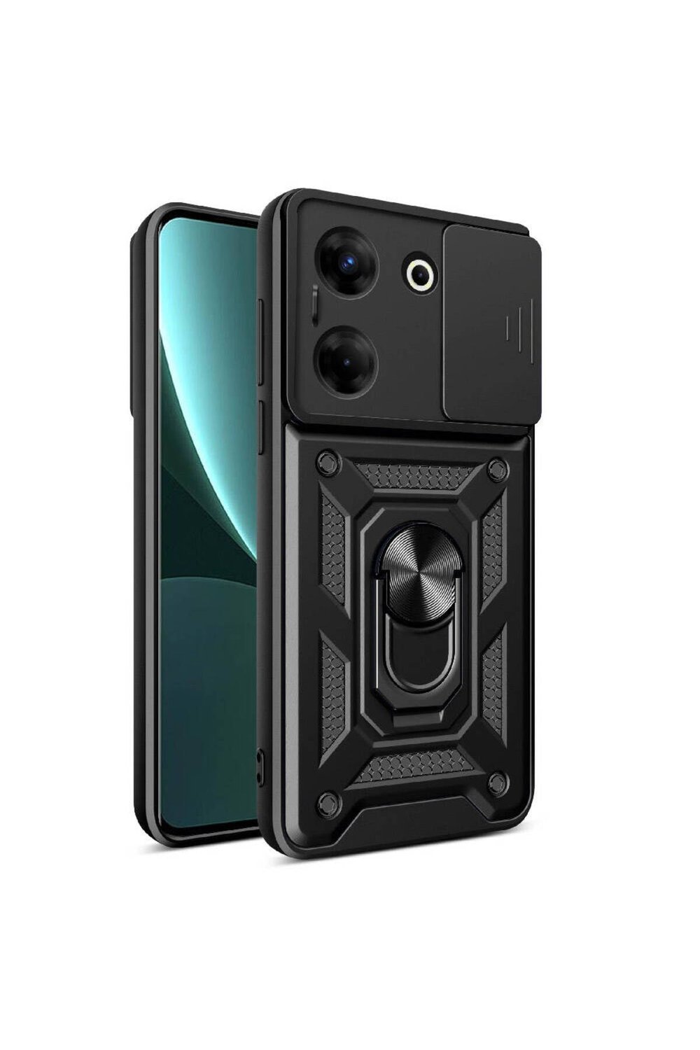 Tecno Camon 20 Pro 5G Kılıf Magnetik Standlı Kamera Korumalı NVTH Sürgülü Vega Kapak - Siyah