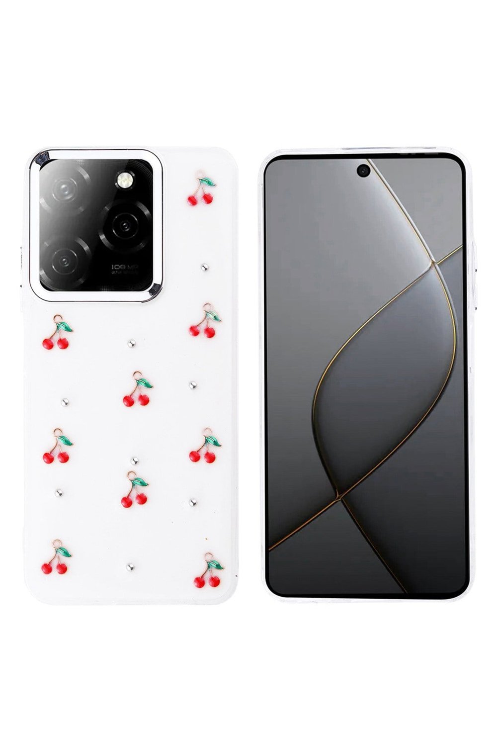 Tecno Spark 20 Pro 5G Kılıf Airbag Tasarımlı Simli Şeffaf NVTH Kutup Kapak - Kiraz