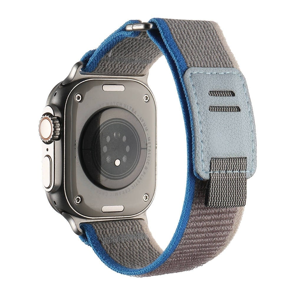 Watch Ultra 49mm Hasır Kordon NVTH KRD-106 Strap Kayış-Gri-Mavi