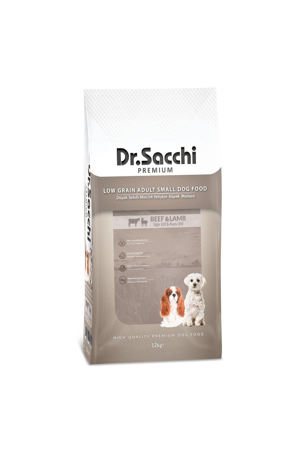 Dr.Sacchi Düşük Tahıllı Sığır Etli ve Kuzu Etli Mini Irk Yetişkin Köpek Maması 12 Kg