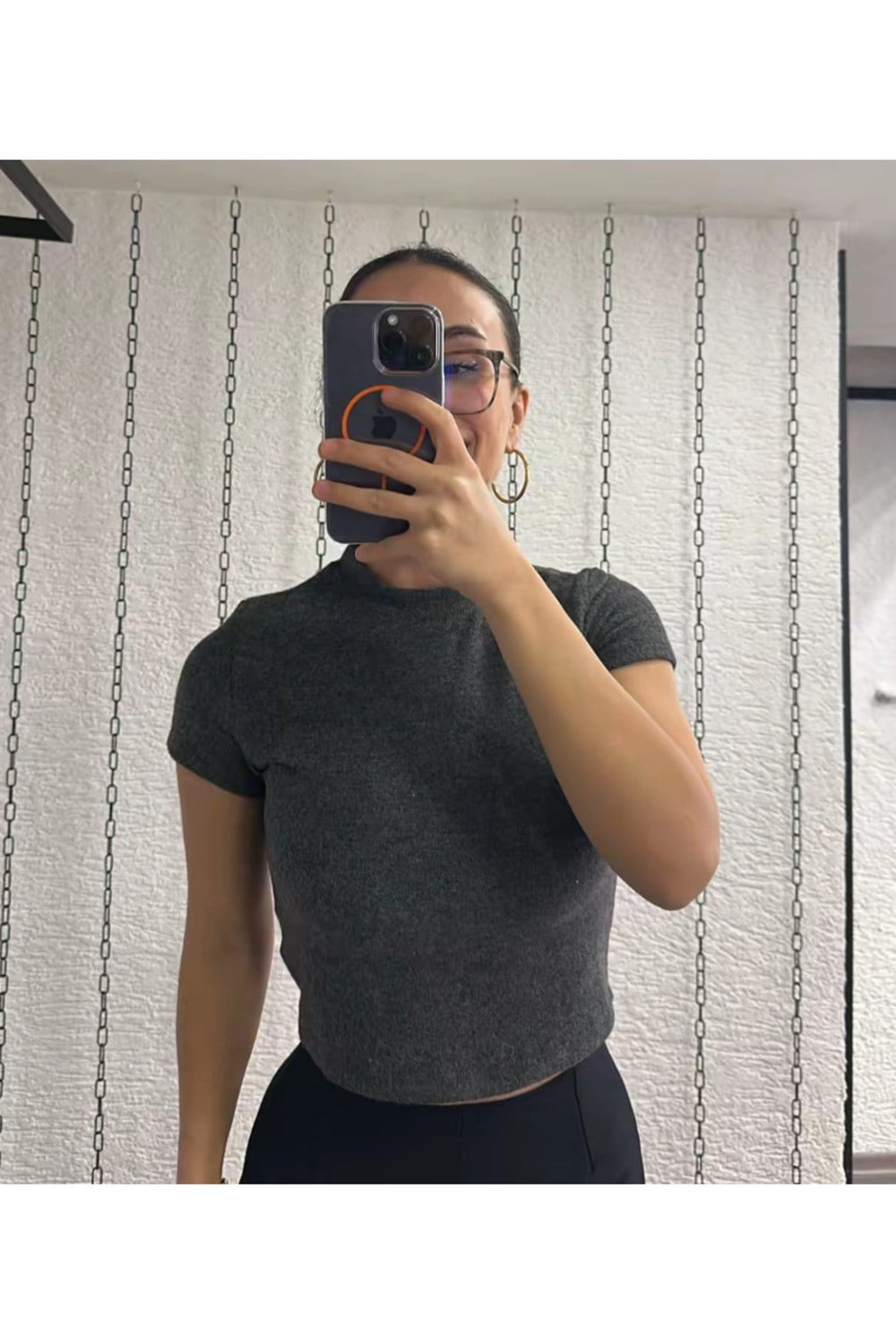 Kadın Basic Kısa Kollu Bisiklet Yaka Crop Tişört