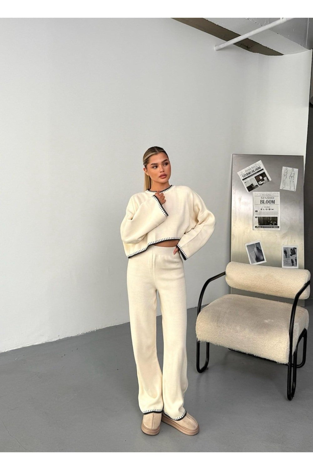 Kadın Triko İkili Takım – Oversize Sweat ve Geniş Paça Pantolon