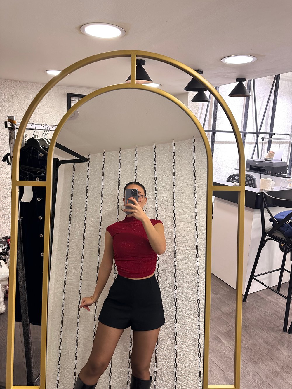 Simli Bordo Yarım Balıkçı Kolsuz Crop Bluz