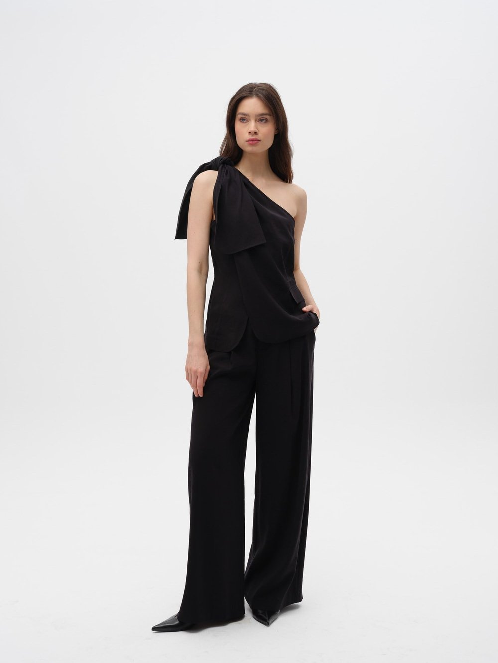 Piarbi Asimetrik Bağlamalı Yelek Bluz - Kahve ve Siyah Premium Mikro Modal Akışkan Tasarım Vest Blouse