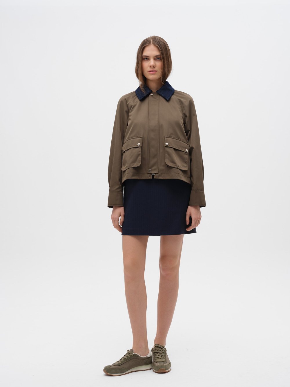 Piarbi Çıkarılabilir Yakalı Kısa Hacimli Trençkot - Camel ve Haki Premium Voluminous Detachable Collar Trench Coat