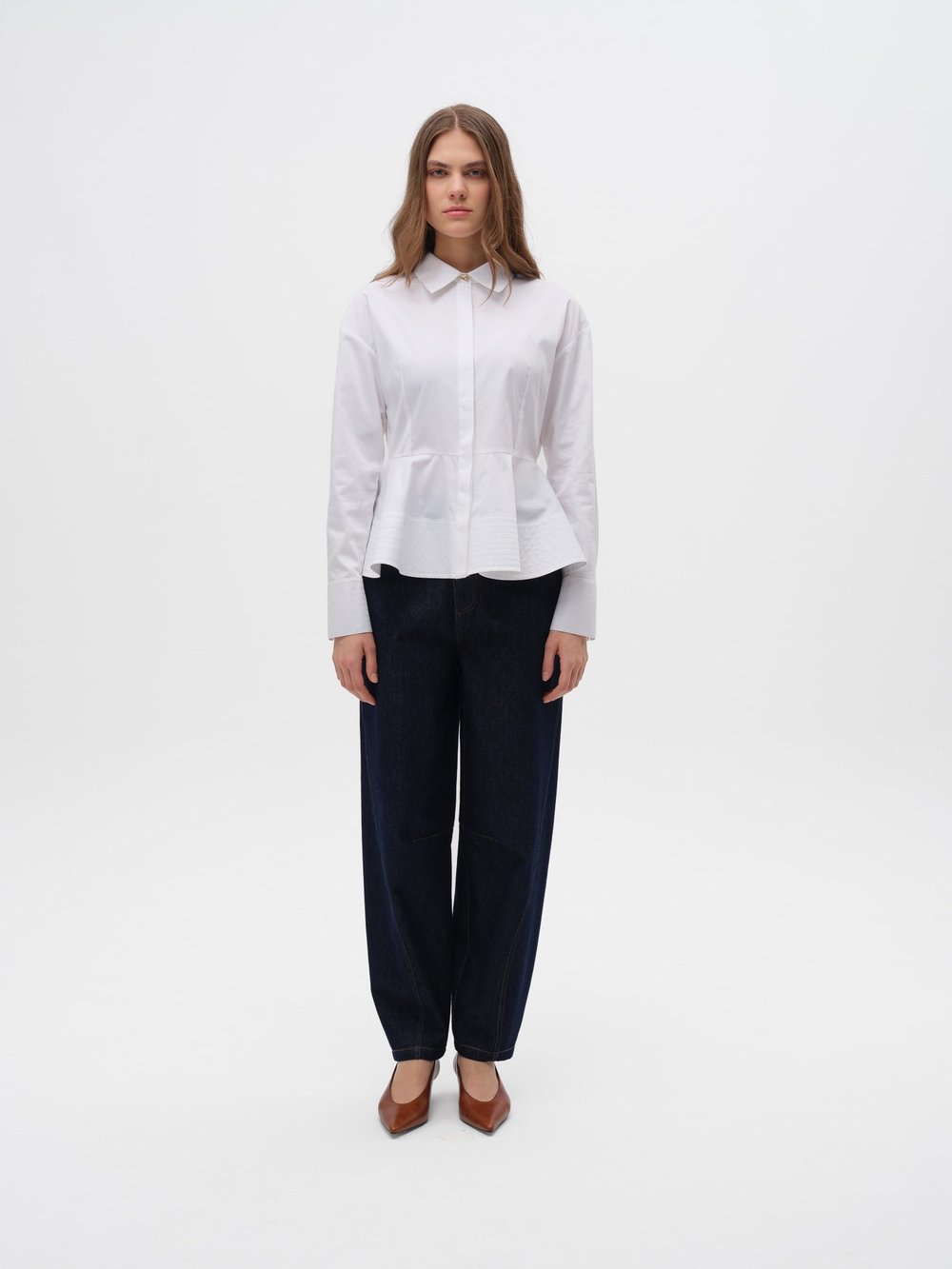 Piarbi Hacimli Fırfır Detaylı Elegant Beyaz Gömlek - %100 Kompakt Pamuk Premium Volume Frill Shirt
