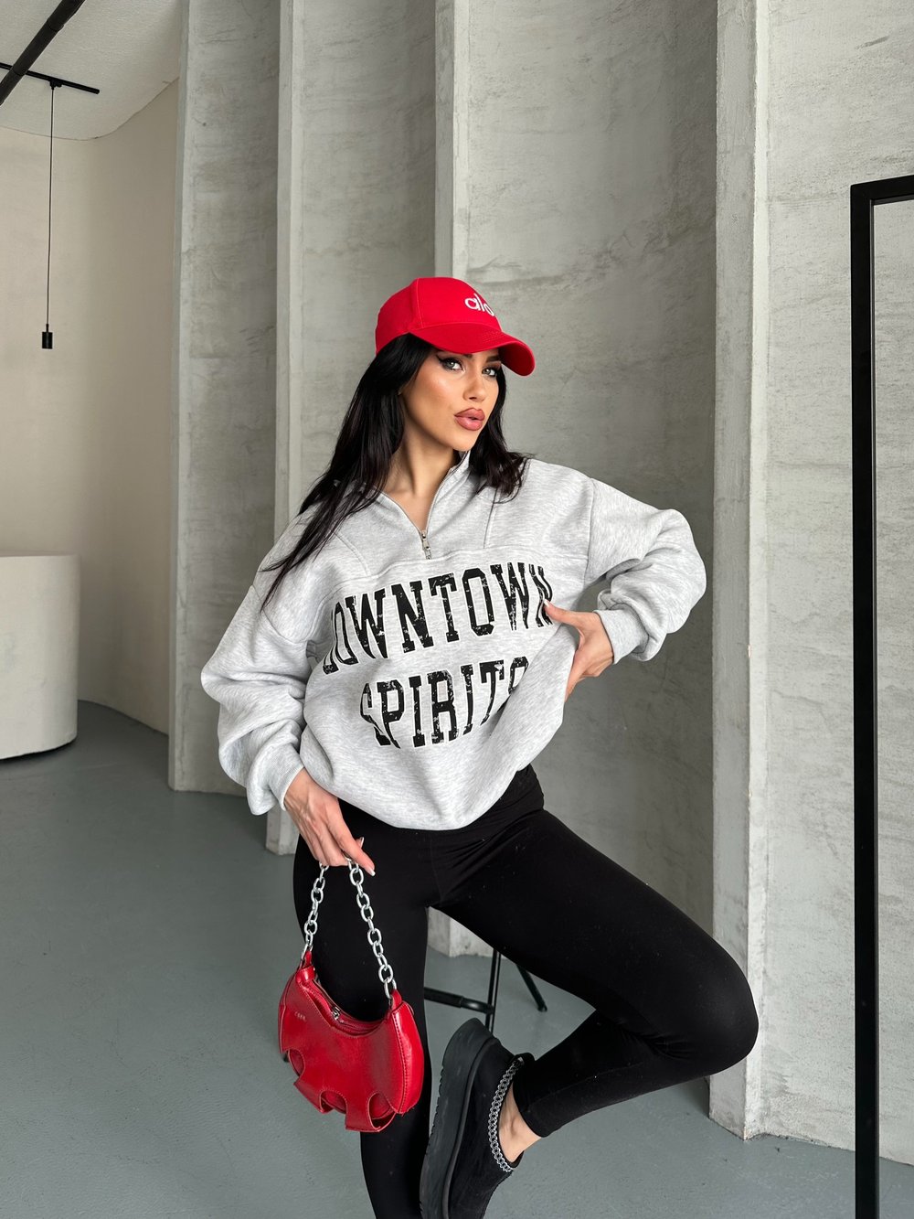 Down Town Baskı Sweaters Gri
