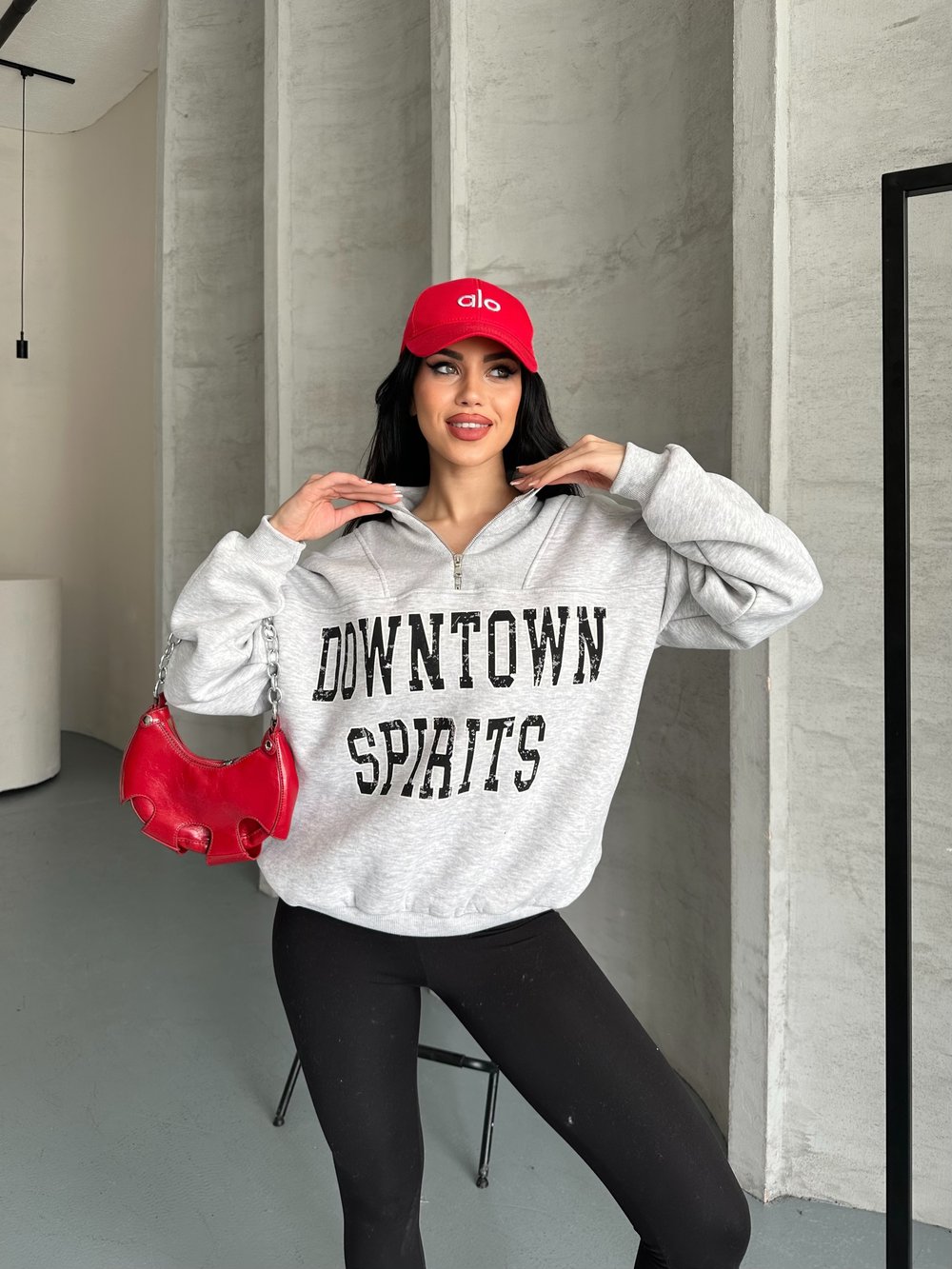 Down Town Baskı Sweaters Gri