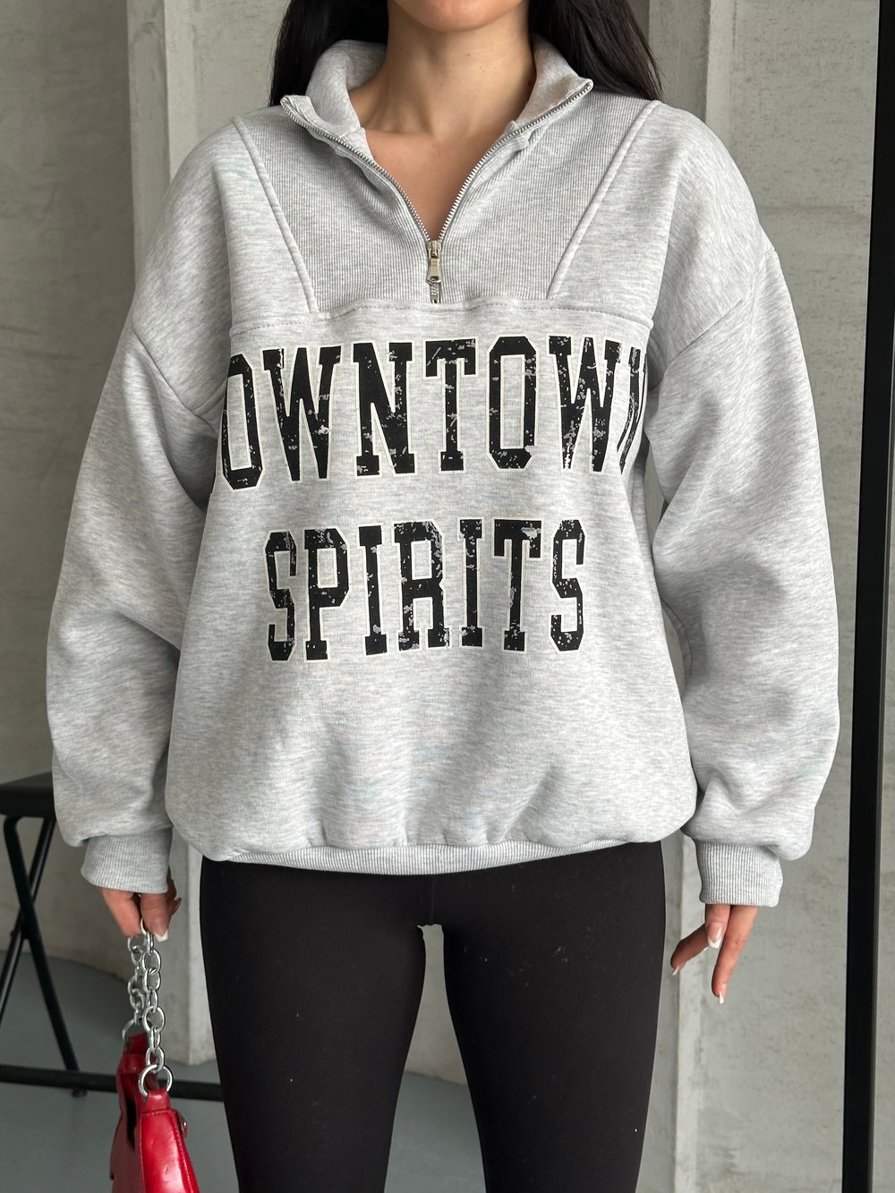Down Town Baskı Sweaters Gri