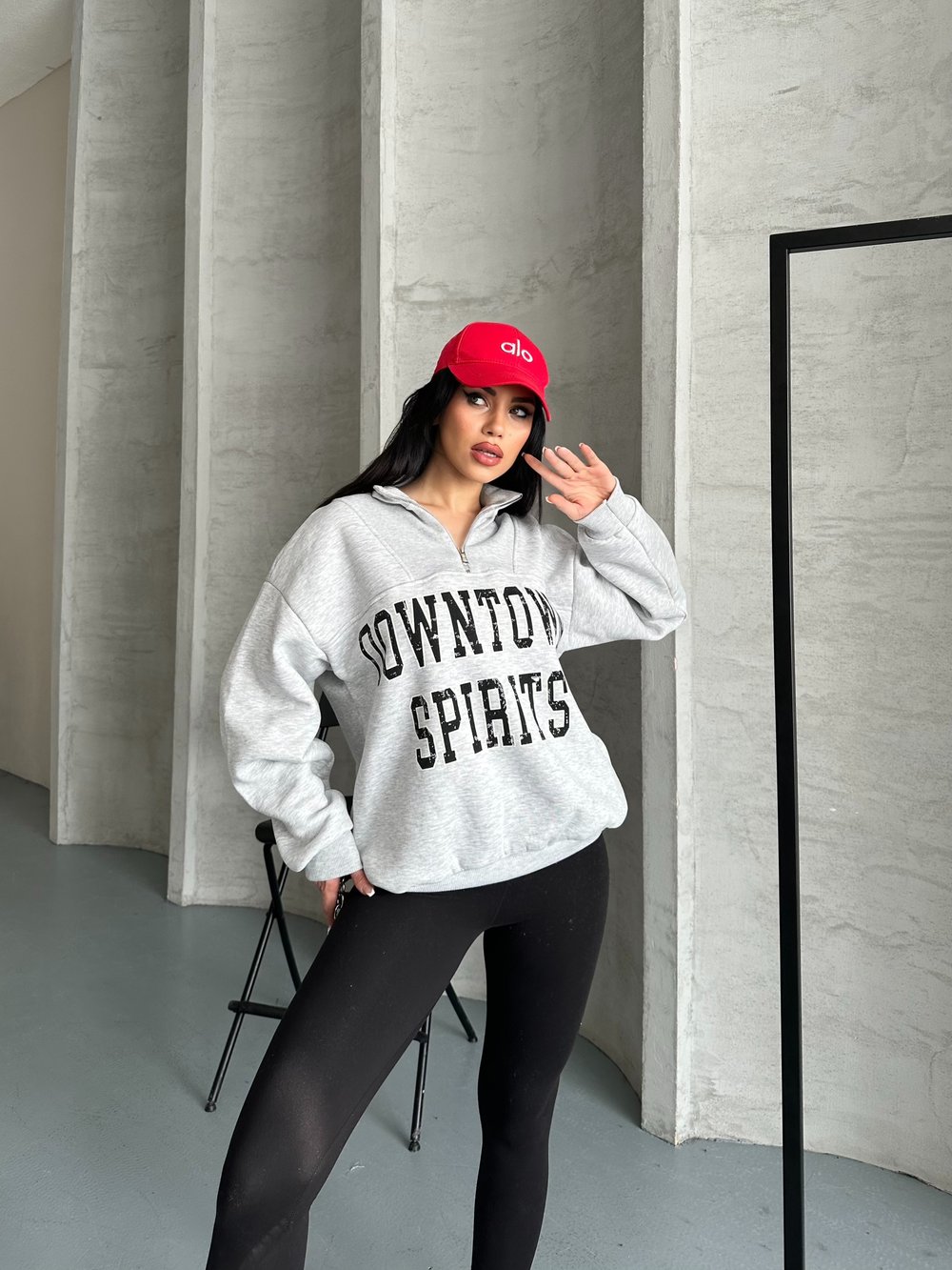 Down Town Baskı Sweaters Gri