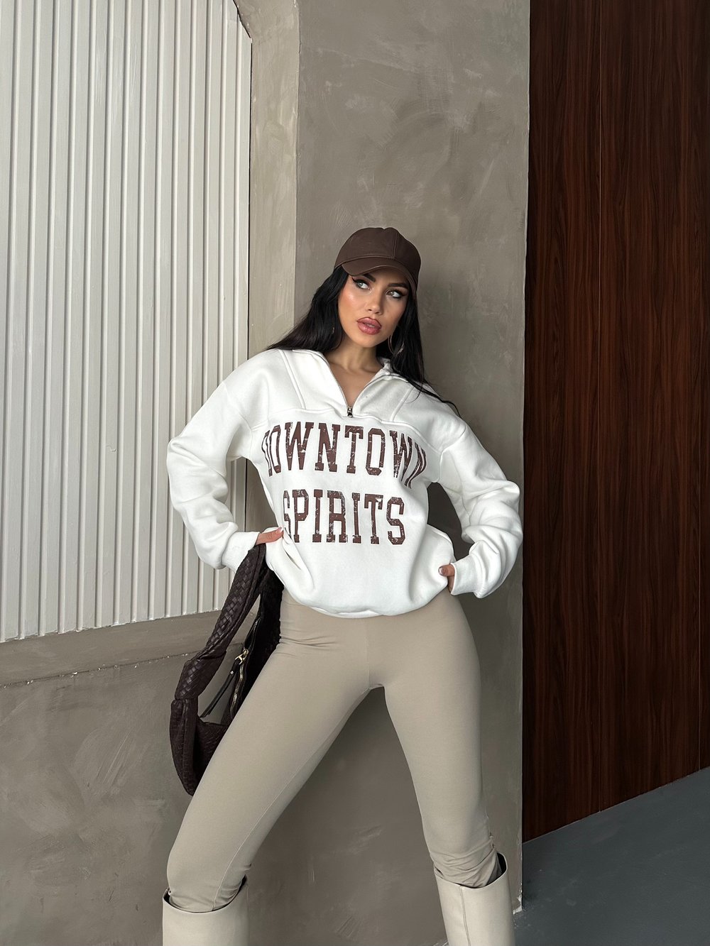 Down Town Baskı Sweaters Krem