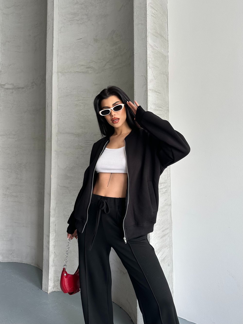 Fermuarlı Kolej Sweaters Siyah