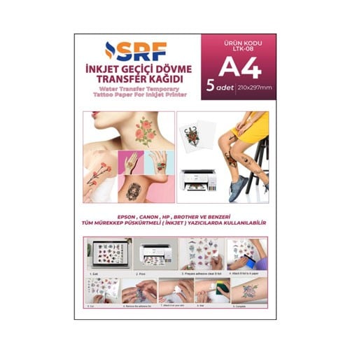 SRF İnkjet Tattoo (Geçici Dövme) Transfer Kağıdı (5 adet A4)