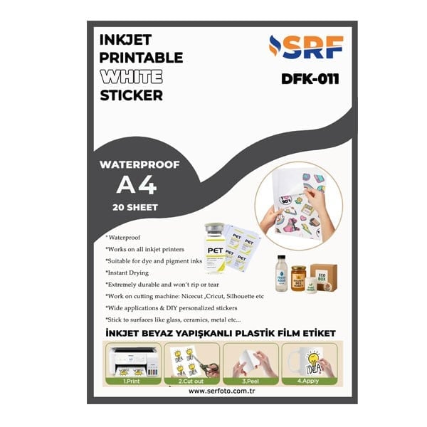 SRF Yapışkanlı İnkjet Beyaz Plastik Etiket (20 adet A4)