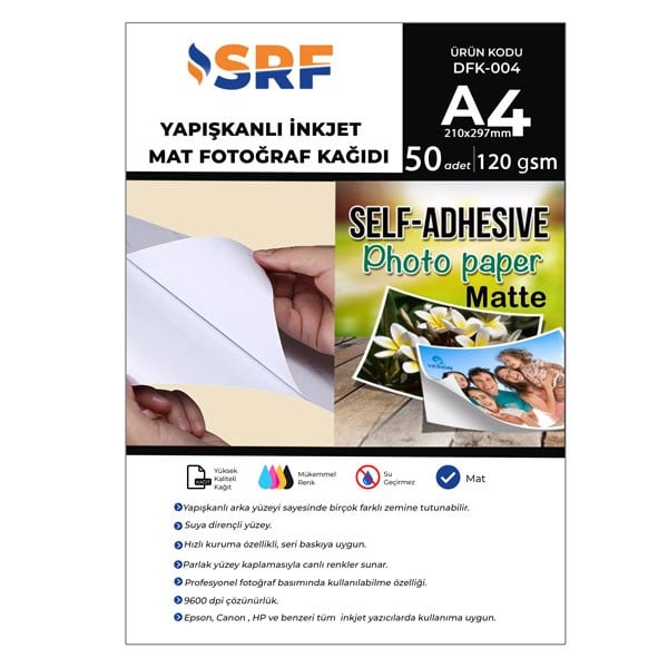 SRF Yapışkanlı İnkjet Mat Fotoğraf Kağıdı 120 gr (50 adet A4)