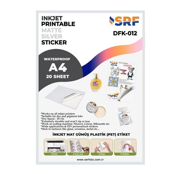 SRF Yapışkanlı İnkjet Mat Gümüş Plastik Etiket (20 adet A4)