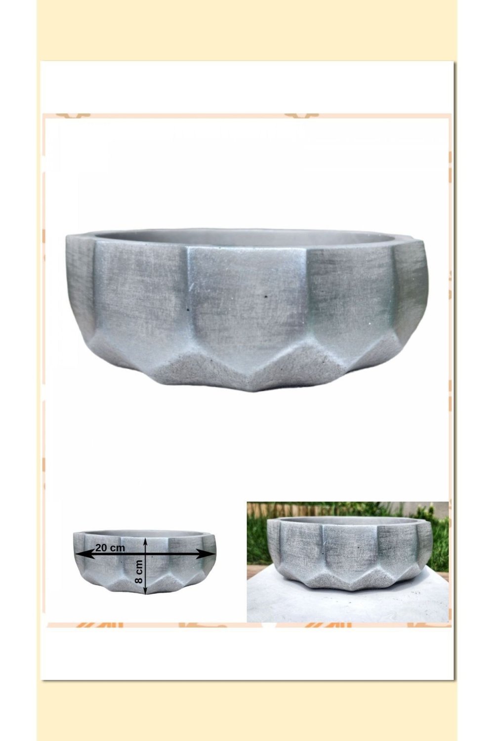 2 Adet Roma Dizayn Gri Beton Aranjman ve Bonsai Saksısı Çiçe Ağız Çap 20-30 cm çap