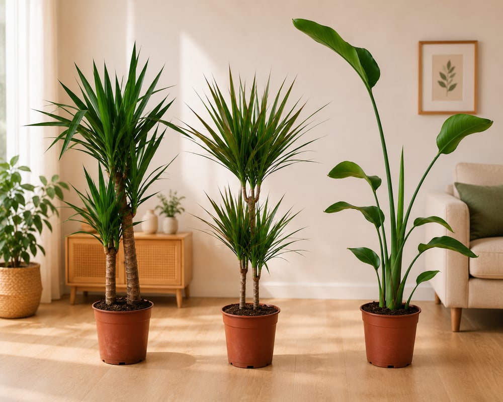 3'lü Salon Bitkisi Seti | 2 Gövde Yucca, 2 Gövde Marginata ve 2 Gövde Starliçe Canlı Bitki