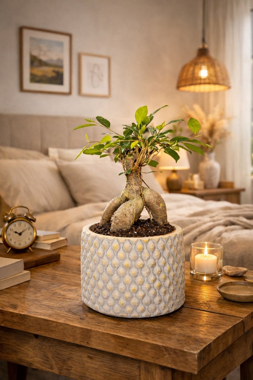 Dekoratif Saksılı Ficus Ginseng Bonsai Canlı Bitki – Masaüstü Ofis Ev Salon Bitkisi