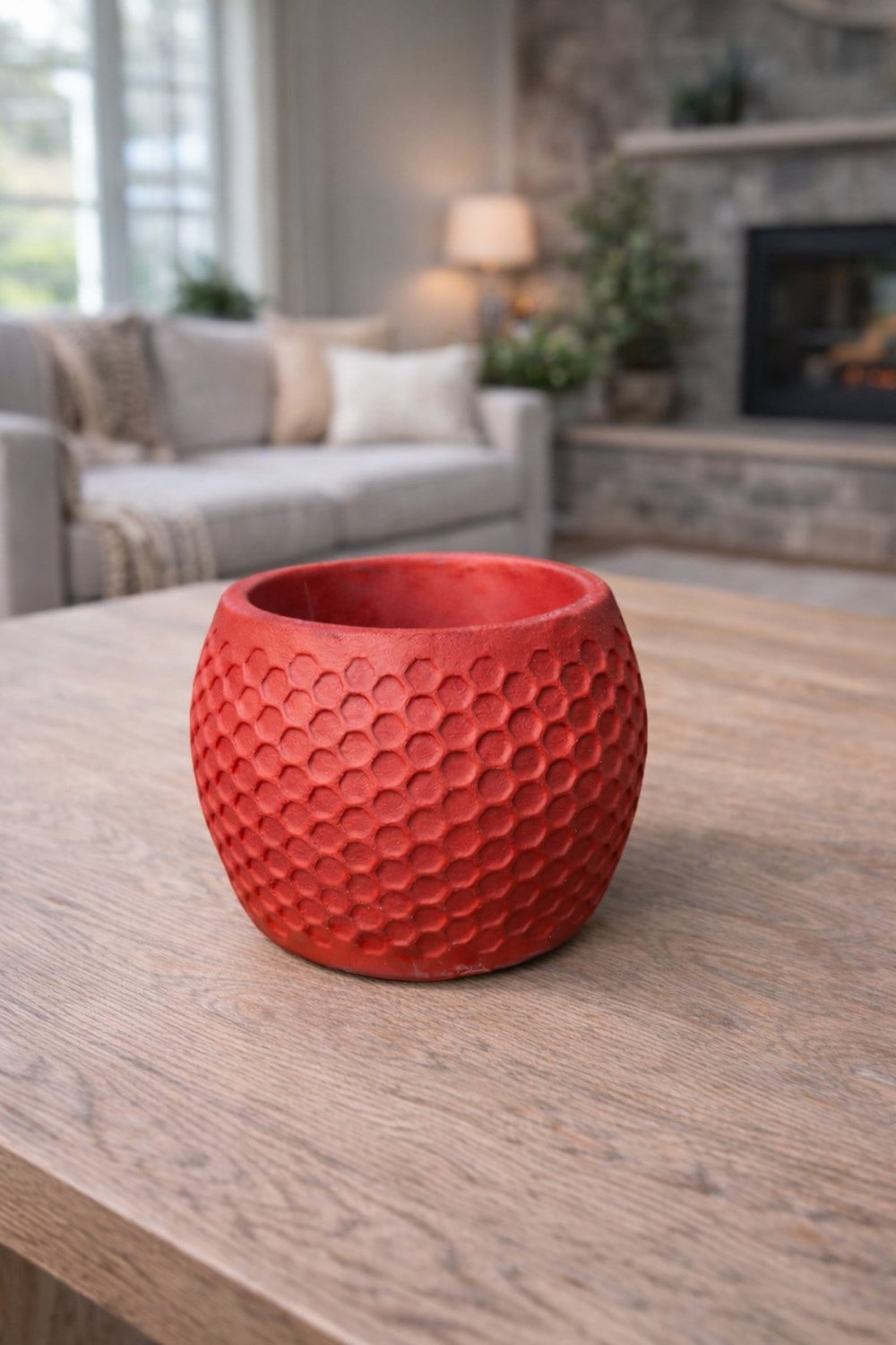 Honeycomb Desenli Kırmızı Saksı