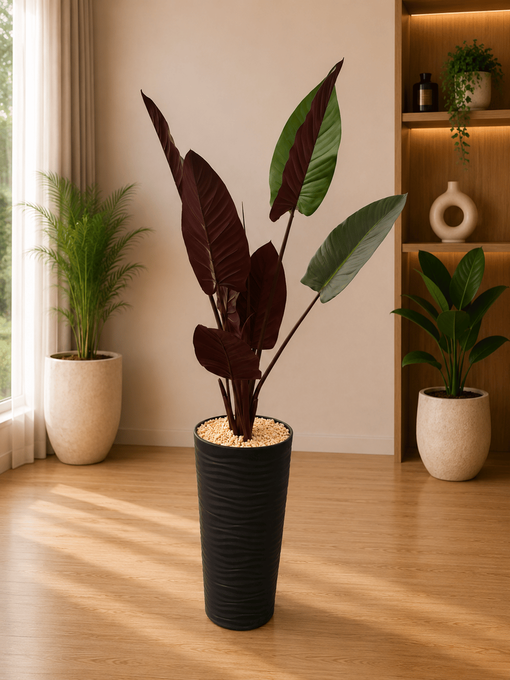 Yapay Bordo Starliçe 160 cm | Dekoratif Saksılı Büyük Boy Salon Bitkisi