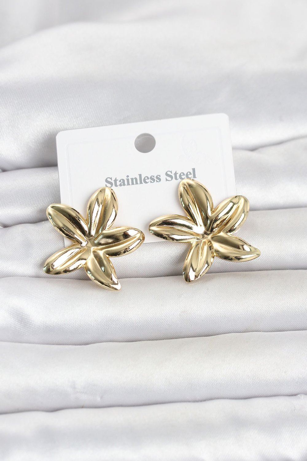 316L Çelik Gold Renk Lotus Çiçeği Model Kadın Küpe