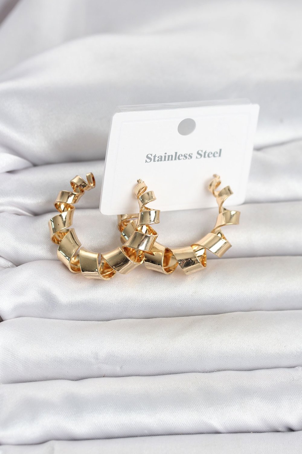 316L Çelik Gold Renk Spiral Halka Kadın Küpe